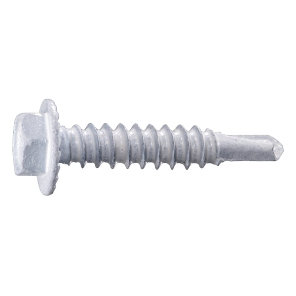 Midwest Fastener Self-Drilling Screw, #10 x 1 in, White Ruspert Steel Flange Hex Head External Hex Drive, 100 PK 54484 - main